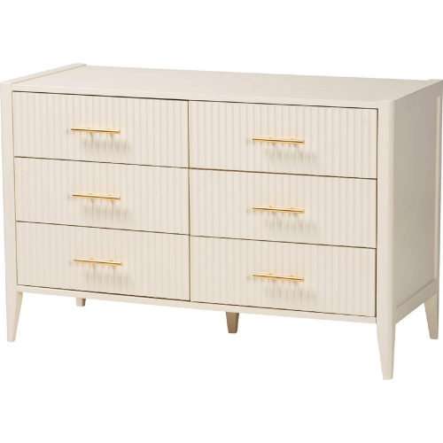 Primrose 6 Drawer Dresser in Ivory Fluted Wood