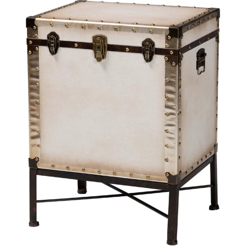 Laura Lift Top Trunk End Table in White Canvas & Metal