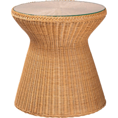 Nina End Table in Light Honey Braided Rattan & Glass