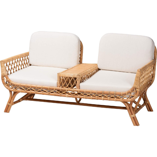 Pakis Tete-a-Tete Sofa in Light Honey Rattan & Neutral Fabric