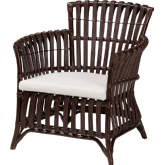 Brooklyn Accent Arm Chair in Dark Brown Rattan & Neutral Fabric