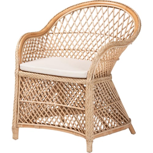 Casilda Accent Arm Chair in Natural Braided Rattan & White Fabric