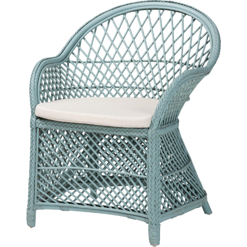 Casilda Accent Arm Chair in Light Blue Braided Rattan & White Fabric