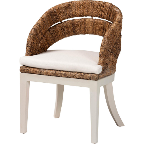 Ubud Dining Chair in Banana Leaf, Mahogany & White Fabric