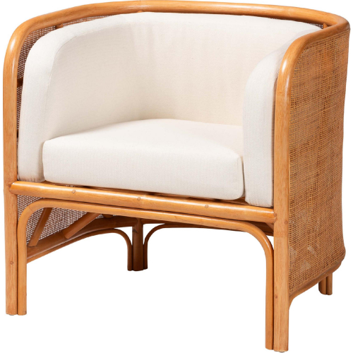 Bandung Accent Chair in Light Honey Rattan & White Fabric