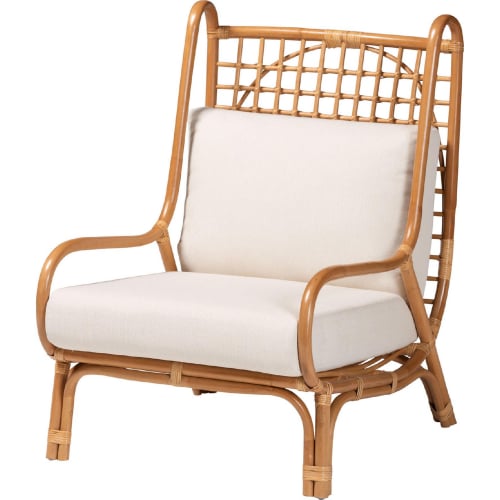 Helina Accent Chair in Light Honey Rattan & White Fabric