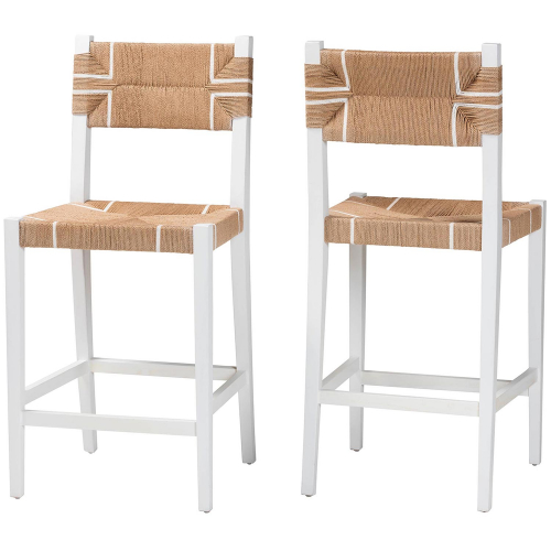 Talli Bar Stool in White Mahogany Wood & Brown Paper Loom (Set of 2)