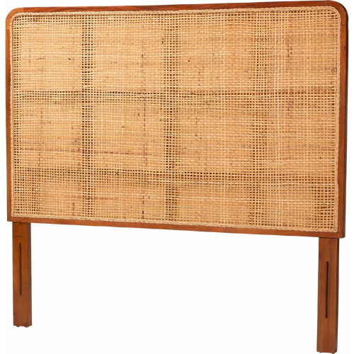 Caspia Queen Headboard in Red Teak Finish Mahogany & Natural Rattan