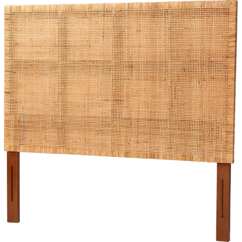 Lesia Queen Headboard in Red Teak Finish Mahogany & Natural Rattan