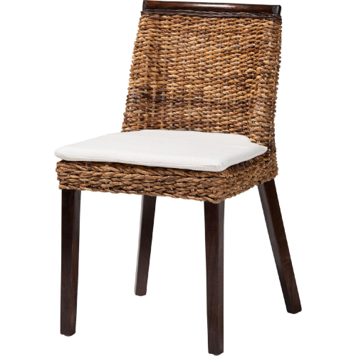 Abbas Dining Chair in Dark Wood, Seagrass & White Fabric