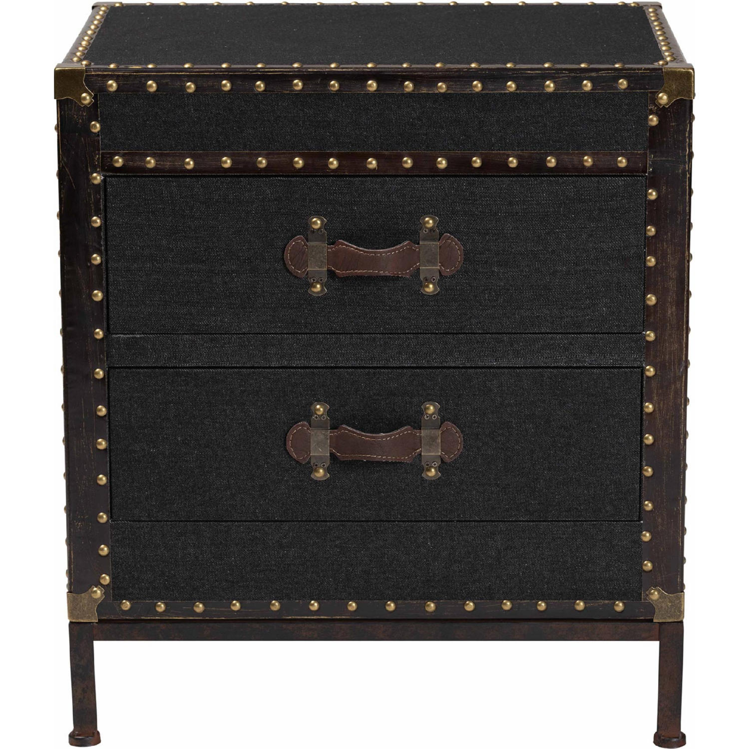 Baxton JY23B236 Laura Black Trunk ET Laura 2 Drawer End Table Trunk in Black Canvas