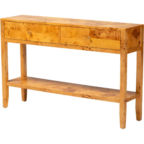 Ghina 2 Drawer Console Table in Natural Light Mappa Real Burl Wood