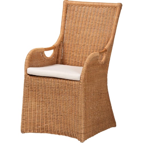 Amsterdam Dining Chair in Light Honey Rattan & White Fabric