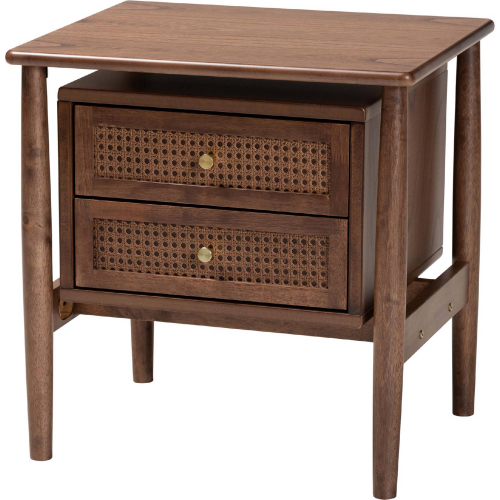 Alyssa 2 Drawer Nightstand in Walnut Brown Finish Wood & Rattan