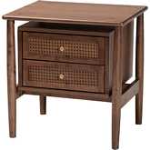 Alyssa 2 Drawer Nightstand in Walnut Brown Finish Wood & Rattan