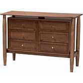 Alyssa 6 Drawer Dresser in Walnut Brown Finish Wood & Rattan