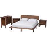 Alyssa 4 Piece King Bedroom Set in Walnut Brown Finish Wood & Rattan