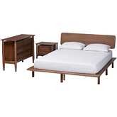 Alyssa 3 Piece King Bedroom Set in Walnut Brown Finish Wood & Rattan