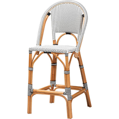 Genica Bar Stool in Natural Brown Rattan w/ Black & White Poly