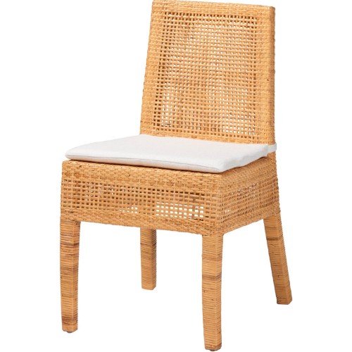 Morris Dining Chair in Light Honey Rattan & White Fabric