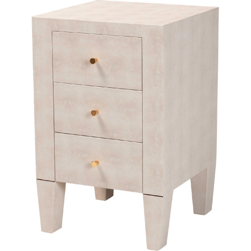 Leyna 3 Drawer End Table in Beige Faux Shagreen