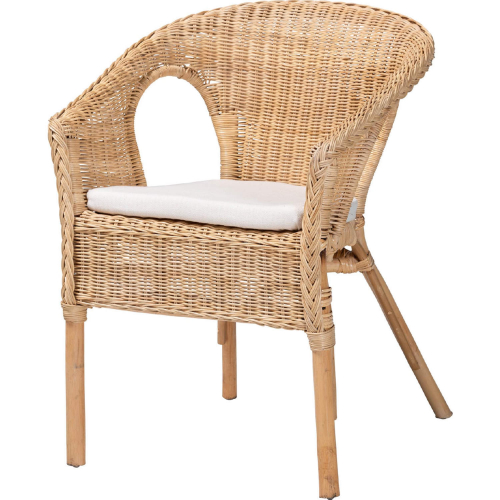 Abbey Dining Arm Chair in Natural Rattan & Neutral Fabric