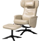 Elwood Lounge Accent Chair & Ottoman Set in Beige Leatherette & Black Metal