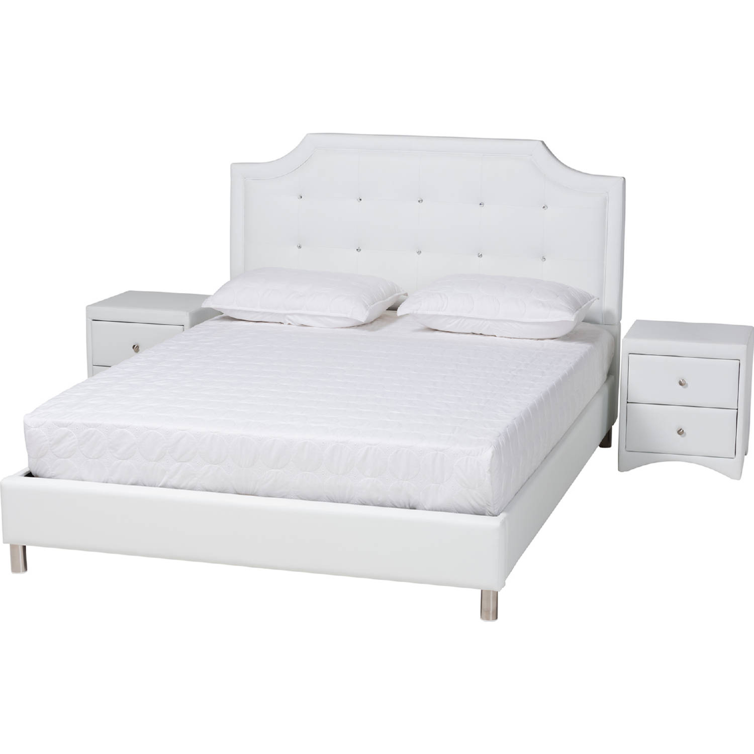 Baxton BBT6376 White Full 3PC Set Carlotta 3 Piece Full Bedroom