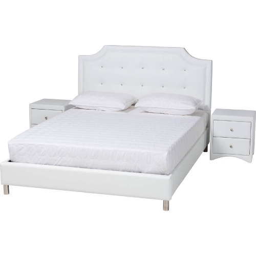 Carlotta 3 Piece King Bedroom Set in Tufted White Leatherette