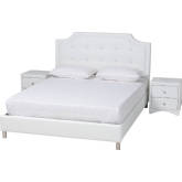 Carlotta 3 Piece Full Bedroom Set in Tufted White Leatherette