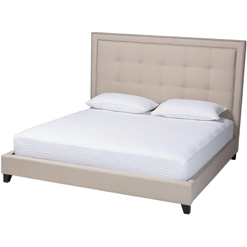 Hirst King Platform Bed in Tufted Light Beige Fabric