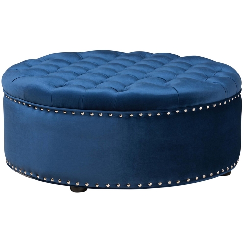 Iglehart Cocktail Ottoman in Tufted Blue Velvet