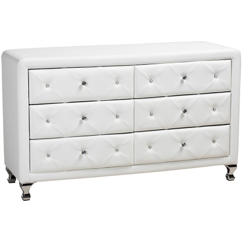 Luminescence 6 Drawer Dresser in White Leatherette