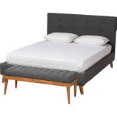 Valencia 2 Piece Full Bedroom Set in Tufted Dark Grey Fabric & Wood