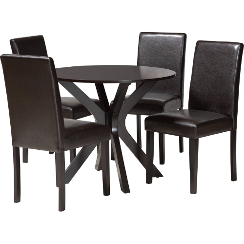 Asli 5 Piece Dining Set in Wood & Espresso Brown Leatherette