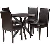 Asli 5 Piece Dining Set in Wood & Espresso Brown Leatherette