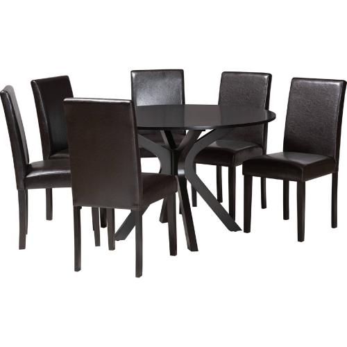 Asli 7 Piece Dining Set in Wood & Espresso Brown Leatherette