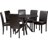 Asli 7 Piece Dining Set in Wood & Espresso Brown Leatherette