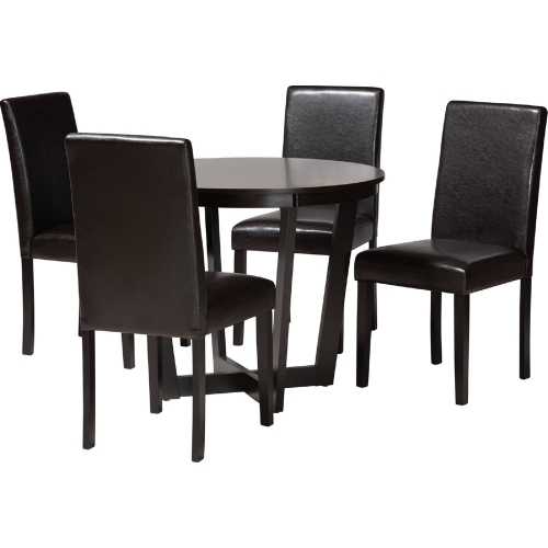 Bruna 5 Piece Dining Set in Espresso Wood & Dark Brown Leatherette