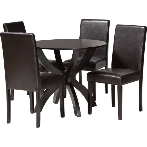 Trine 5 Piece Dining Set in Espresso Brown Leatherette & Wood