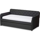 Camelia Twin Sofa Daybed w/ Twin Roll Out Trundle in Tufted Charcoal Grey Fabric