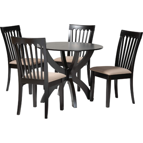 Bailey 5 Piece Dining Set in Dark Brown Wood & Sand Fabric