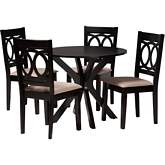 Sanne 5 Piece Dining Set in Espresso Brown Wood & Beige Fabric