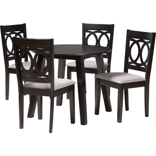 Louisa 5 Piece Dining Set in Dark Brown Wood & Grey Fabric