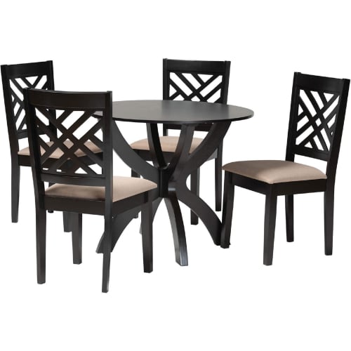 Edona 5 Piece Dining Set in Walnut Brown Finish Wood & Sand Fabric