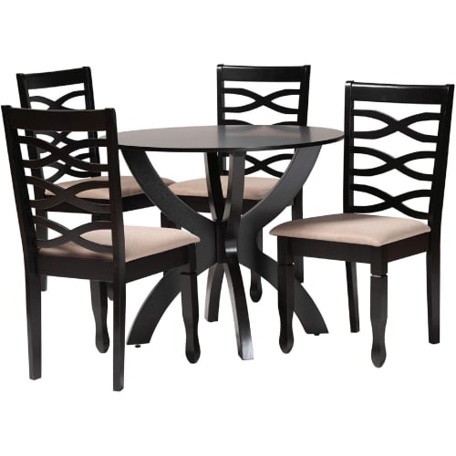 Aspen 5 Piece Dining Set in Dark Brown Wood & Sand Fabric