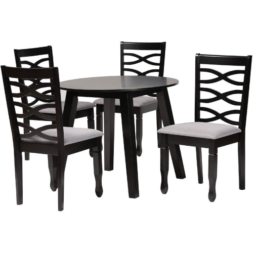 Darina 5 Piece Dining Set in Dark Brown Wood & Grey Fabric