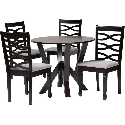 Ariane 5 Piece Dining Set in Dark Brown Wood & Grey Fabric