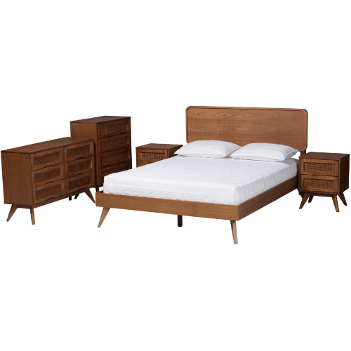 Demeter King 5 Piece Bedroom Set in Walnut Brown Finish Wood