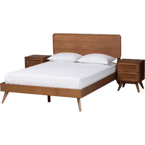 Demeter King 3 Piece Bedroom Set in Walnut Brown Finish Wood